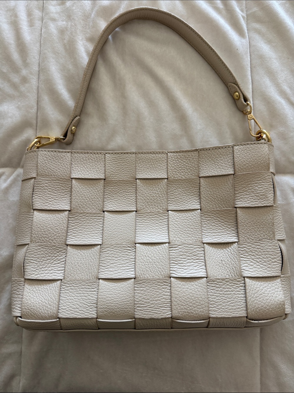 Woven Leather Shoulder Bag in Light Beige